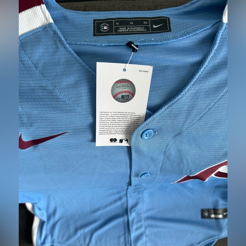 Nike Authentic Blue Philadelphia Phillies Throwback Baseball Jersey Mens Sz: XL - Picture 5 of 8
